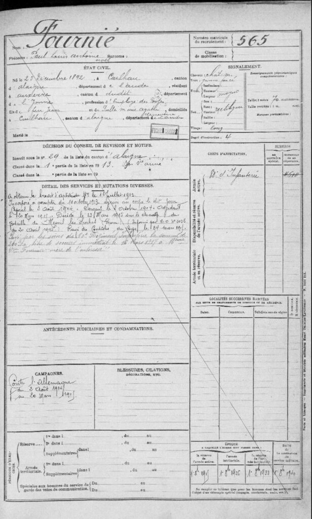 PAUL-LOUIS-FOURNIE-3-616x1024 Mémoire d’un enfant de Cailhau : Paul Louis Fournié (1892-1915)